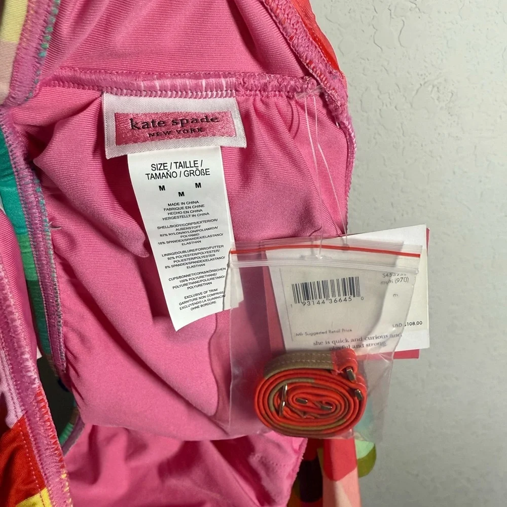 NWT Kate Spade Garden Plaid Summer Colorful Bandeau Bikini Top Sz Medium